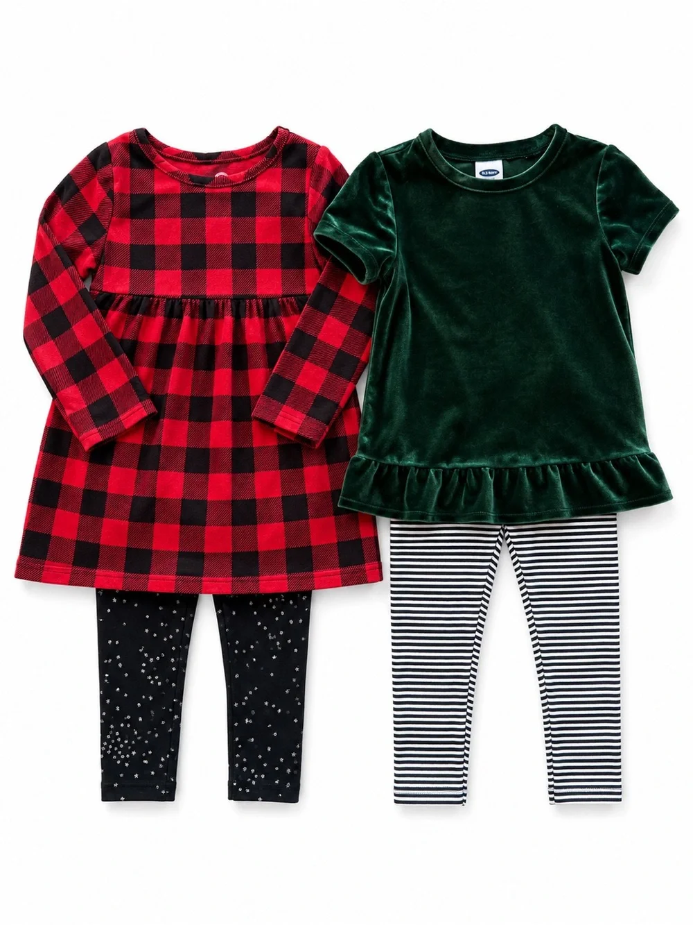 Girls Holiday Outfit Bundle 3T  Buffalo Plaid Dress Velvet Top Set leggings